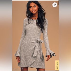 Lulus favorite tune Heather gray faux wrap sweater dress